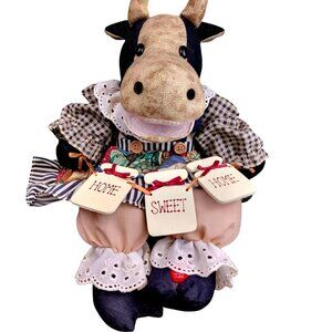 Music Playing Vintage 80s Handmade Cow Stuffed Animal Farm Home Decor Child Room